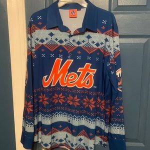 Mens New York Mets 7line button up Christmas shirt long sleeve